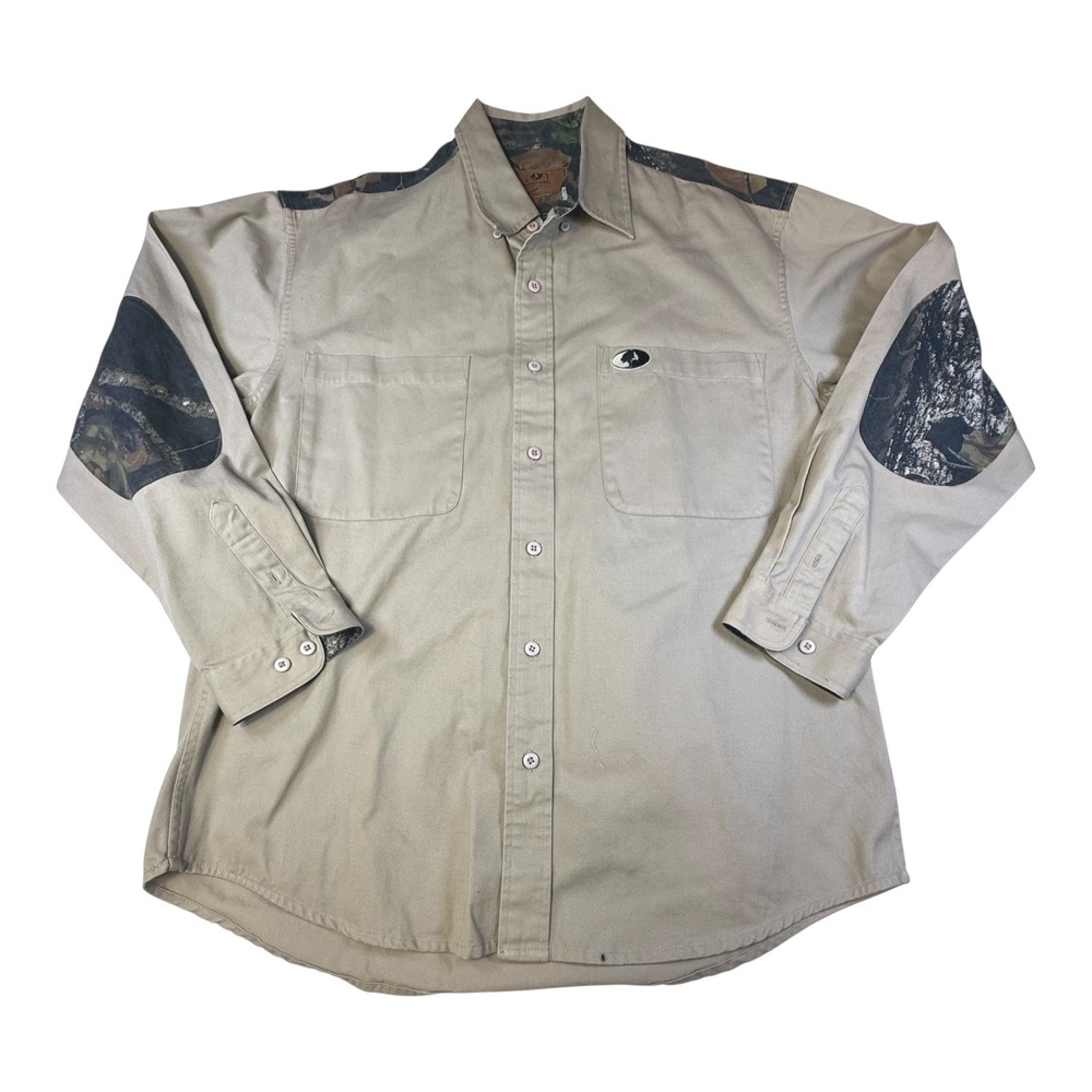 Mossy Oak Apparel‎ Camouflage Patch Long Sleeve Button Up Shirt Men Size XXL
